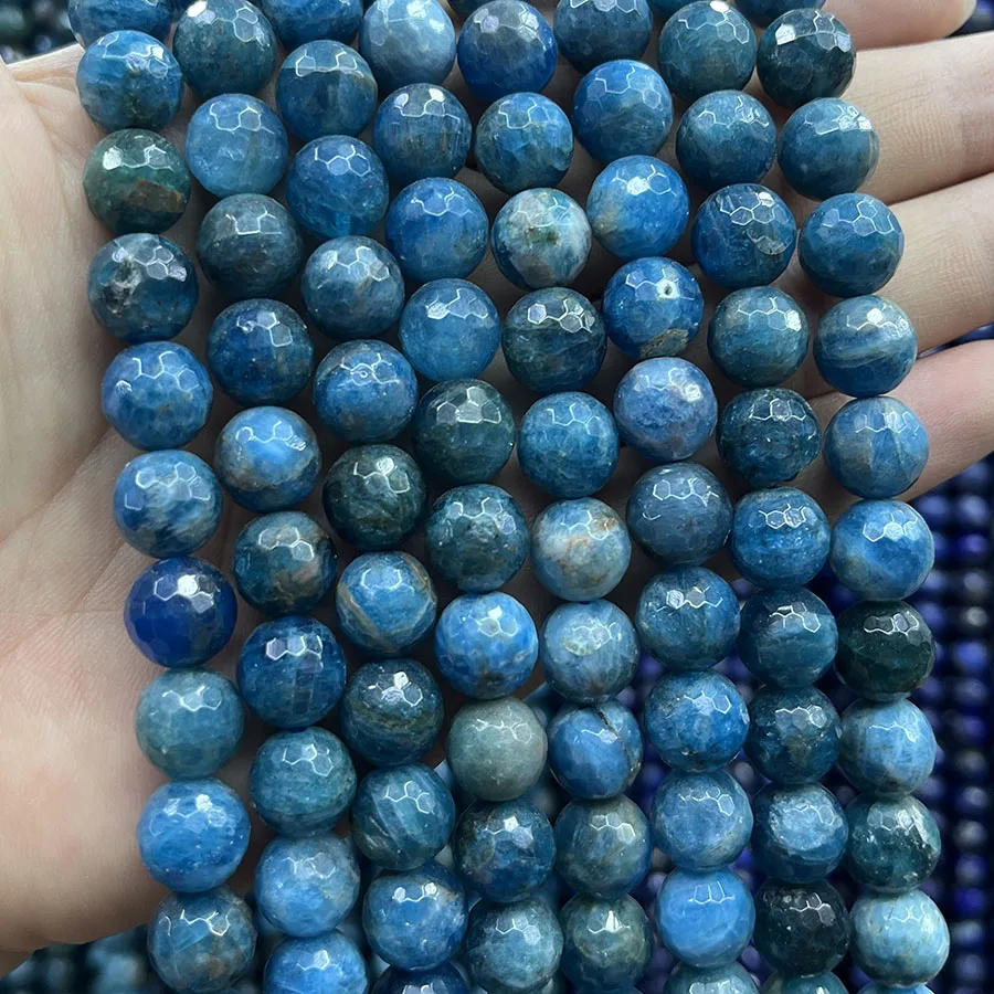 

Natural Crystal Blue Apatite For Jewelry Making Faceted Round Section Spacer Beads Diy Bracelets Necklace Accessories 15"