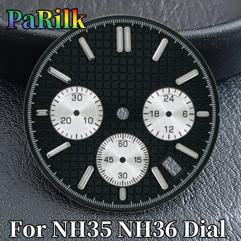 PaRilk Black Blue Dark Green Gray 31.5mm VK63 Watch Dial With Green Luminous Fit VK63 Quartz Movement Replacement Watch Part - Image 4