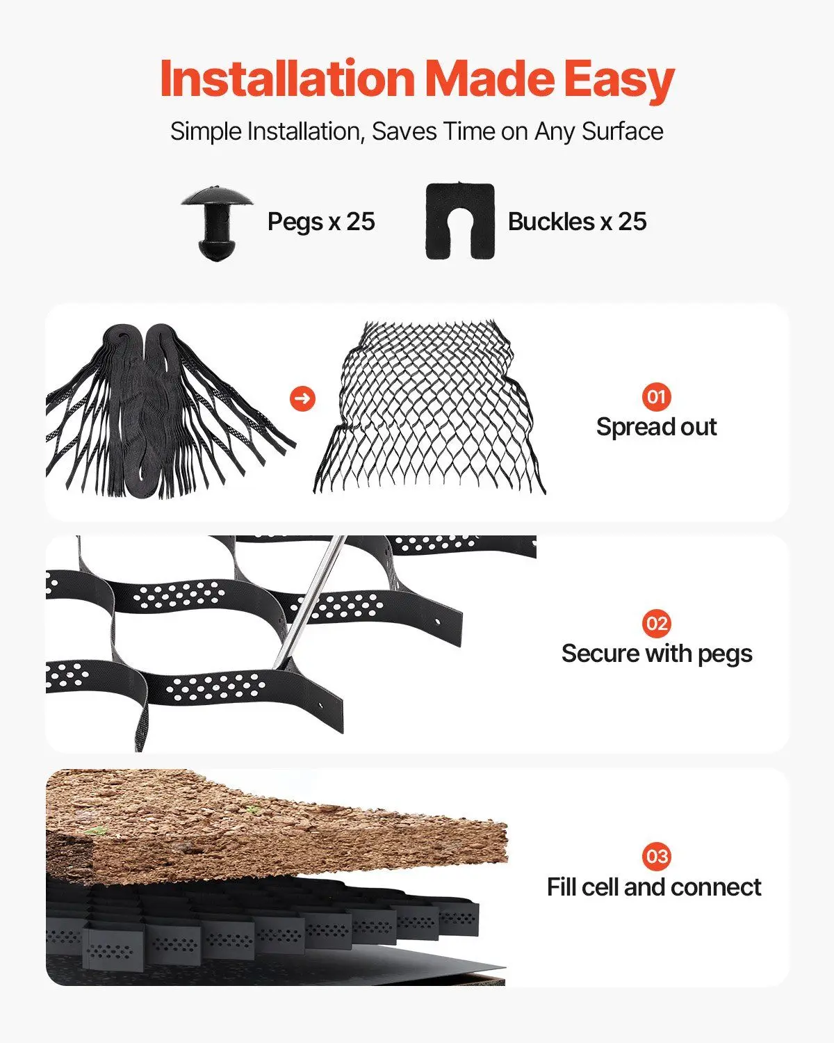 شبكة الحصى 16.4x6.5FT 2 بوصة عمق 1880LB/SQ.FT HDPE خلية جغرافية لوقوف السيارات في درب الفناء RV والتحكم في تآكل المنحدر