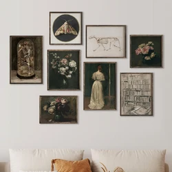 Moody Victorian Paintings Prints Vintage Dark Academia Aesthetic Decor Floral Poster Skeleton Canvas Painting Gallery Wall Decor