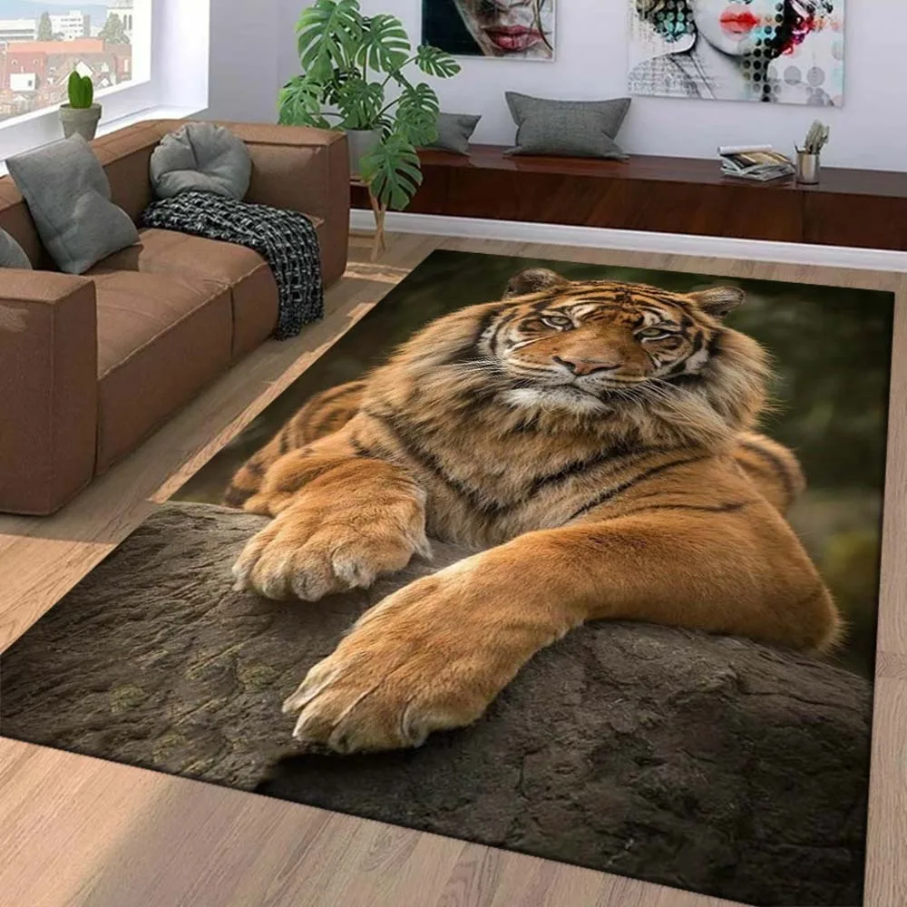 3D Tiger Pattern Soft Flannel for Home Living Room Bedroom Sofa Doormat Decor Kids Play Area Rug Carpet Non-slip Floor Mat