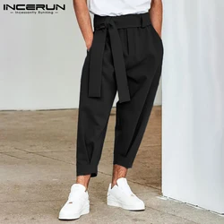 Męskie spodnie jednokolorowe biegaczy 2023 Baggy zasznurować moda spodnie typu Casual mężczyźni Streetwear wypoczynek Pantalon z paskiem 5XL INCERUN 7