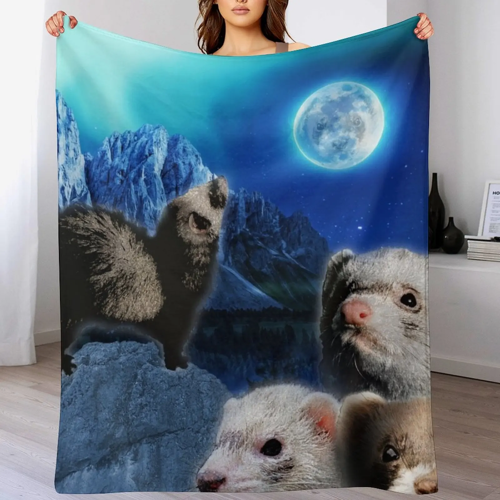 

The Ferret Moon Throw Blanket Blankets Sofas Of Decoration valentine gift ideas warm for winter For Sofa Thin Blankets