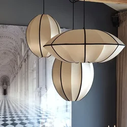 Japońskie wiszące lampki wiszące w stylu Vintage Led wiszące żyrandole do salonu jadalnia sypialnia z tkaniny dekoracyjne lampy Suspensopn