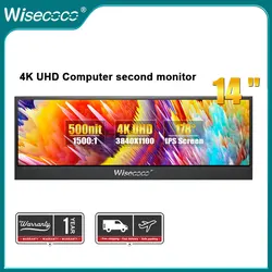 Wisecoco 14 inch 4K UHD 3840 x 1100 Stretched Bar Monitor IPS Screen CPU GPU Monitoring Display HDMI for PC Laptop PS4 Aida64