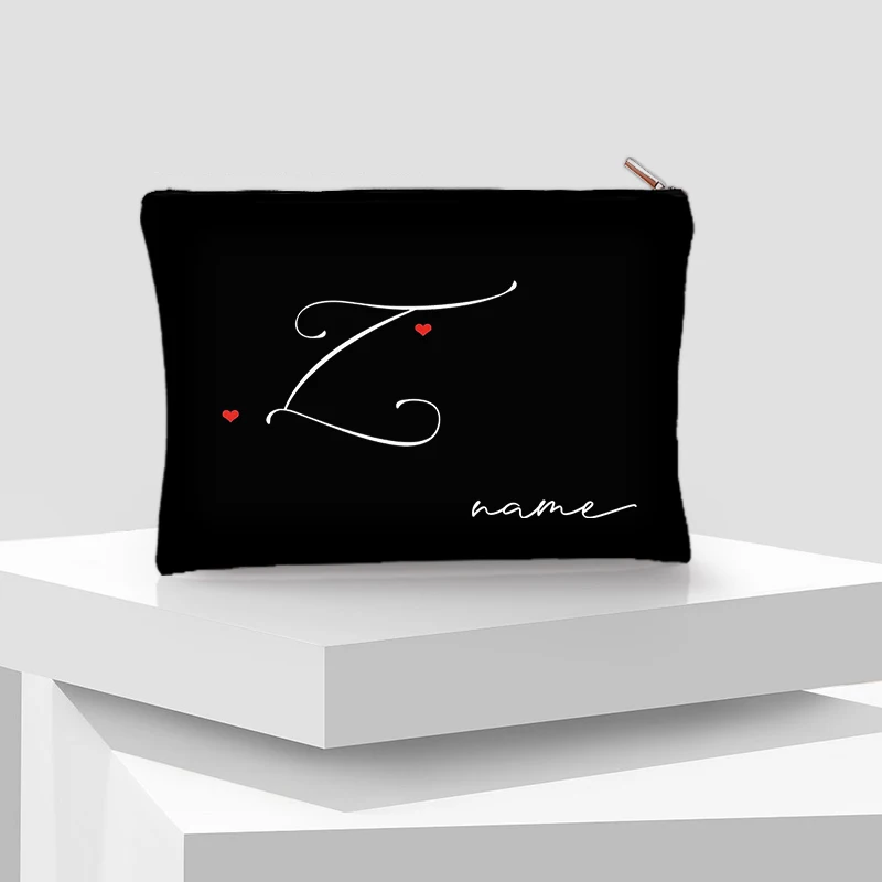 Custom Love Initial Makeup Canvas Bag Travel Cosmetic Case Birthday Anniversary Gift Toilet Personalization Pouch Gifts for Her