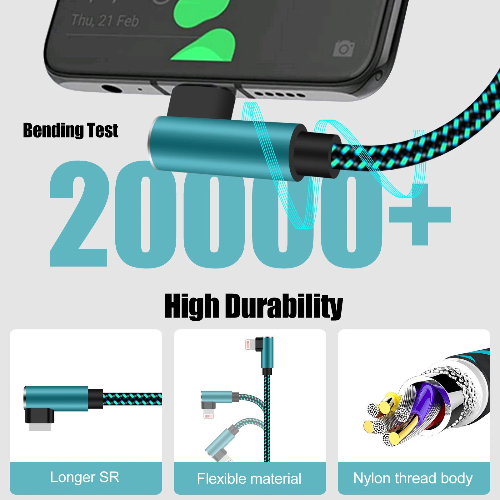ANSEIP 3m Long USB To Lightning Cable For IPhone13 12 11 Pro Max Xs 8 Plus iPad Cable 2.4A Right Angle Adapter Data Charger Cord