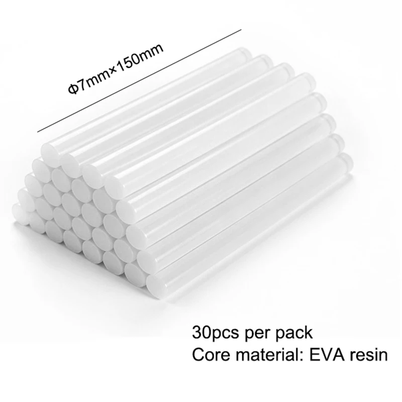 30Pcs 7mm EVA Hot Glue Gun Sticks, High Viscosity Clear, Eco-friendly No Odor, Smooth Glue Out for DIY Sealing Home Repair