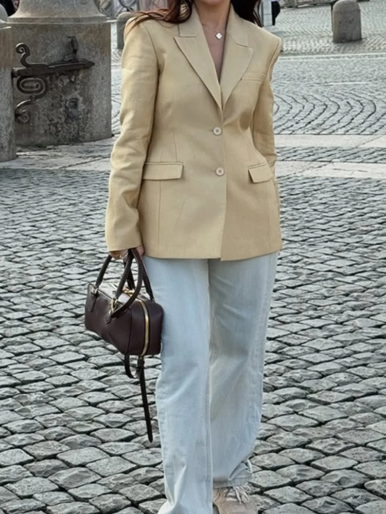 

Long Sleeve Casual Slim Waist Cinched Suit Jacket Women's Fashionable Solid Color Single Button Suit Jacket Commute Lady Outfits