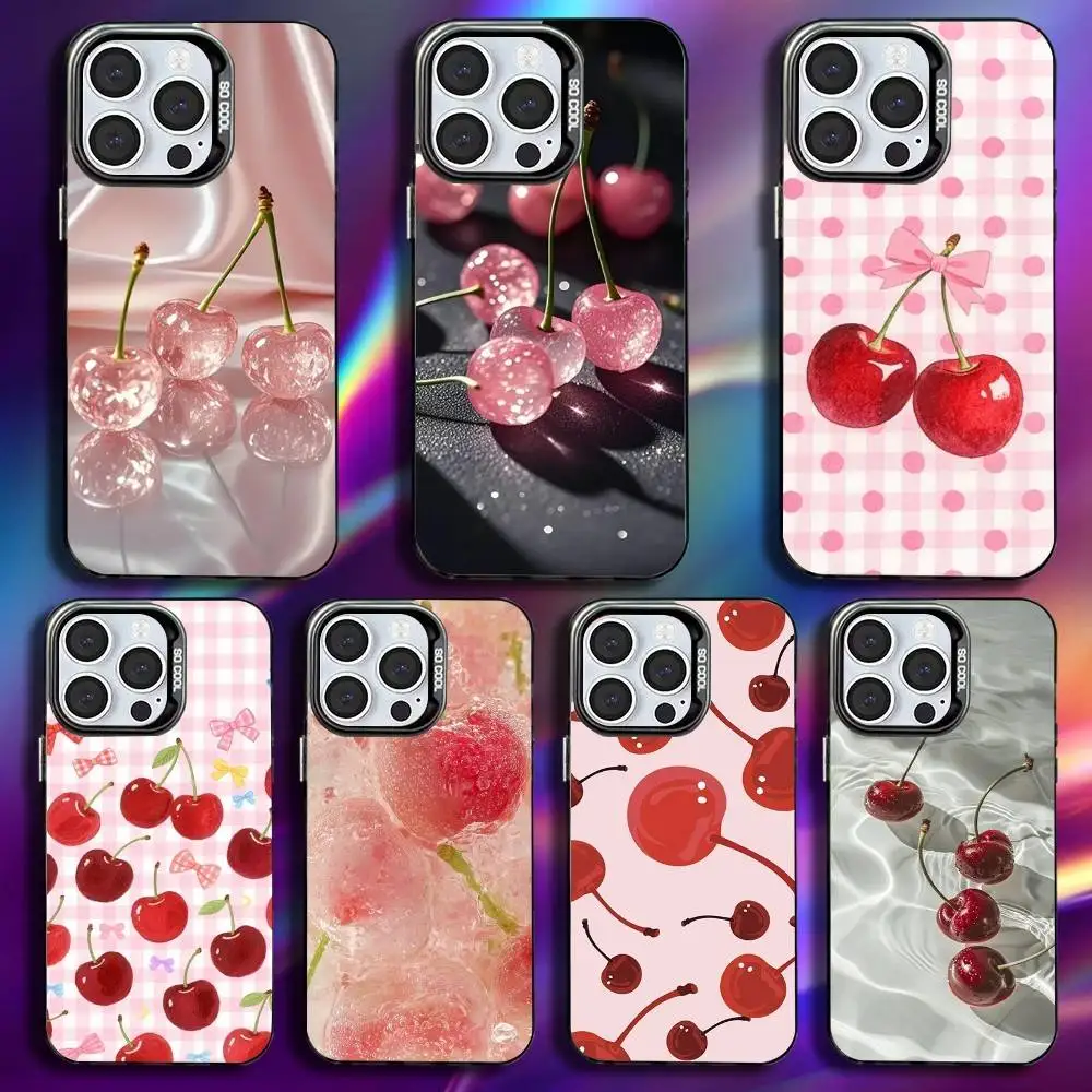 

Cherry Crystal Phone Case For iPhone 17,16,15,14,13,12,11,Pro,Max,Plus,Mini,XS,SE Anti Fall Black Matte Hard Bumper