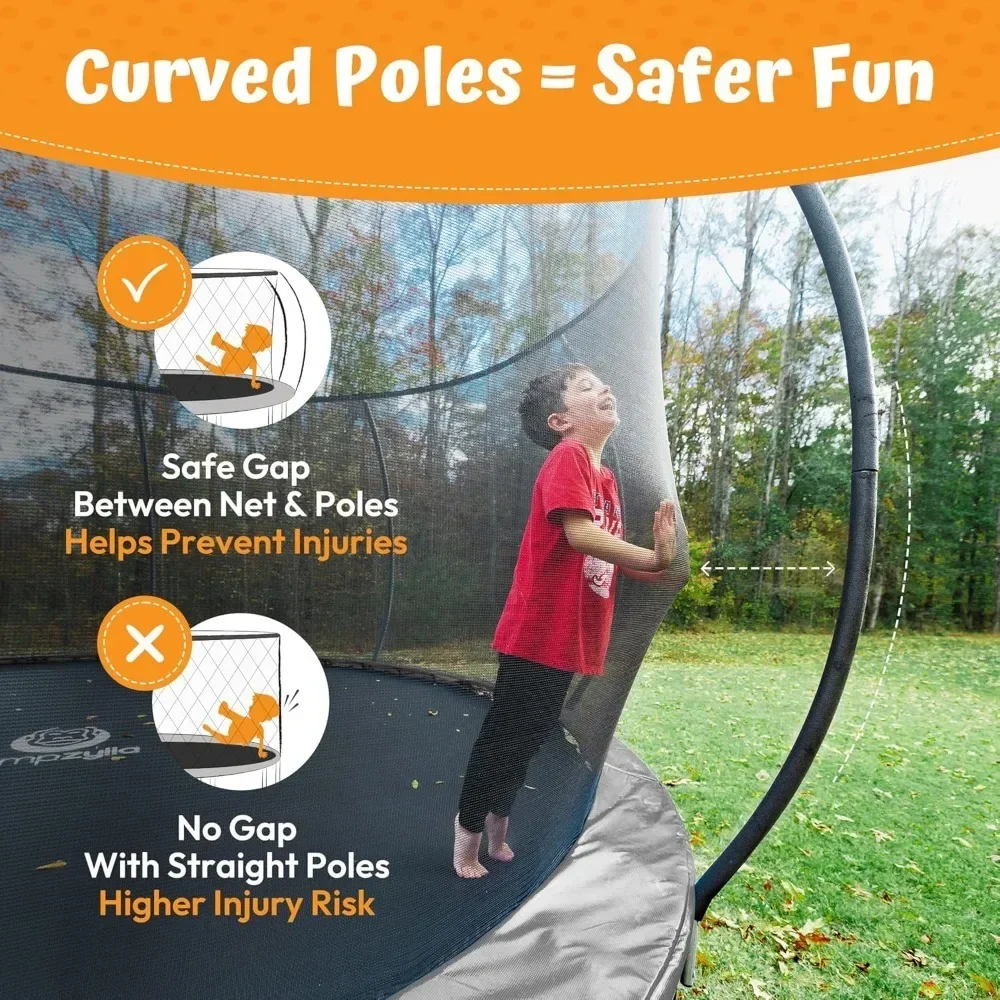 Trampoline Outdoor 8FT 10FT 12FT 14FT 15FT 16FT with Enclosure, Non-Slip Ladder & Anti-Rust Coated Frame, ASTM Approved Recreati