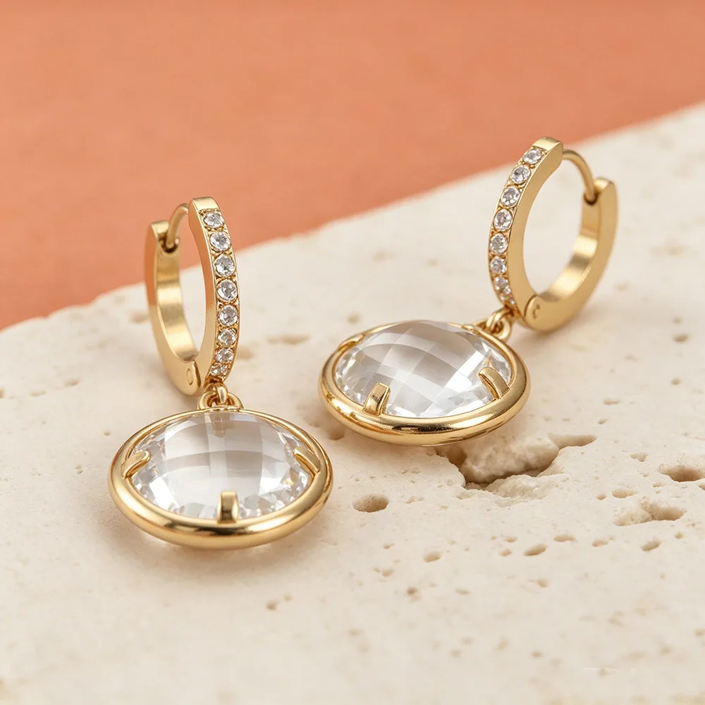 JeeMango Hochwertige runde Ohrringe aus tschechischem Glas aus Edelstahl für Damen, vergoldet, exquisiter Hochzeitsschmuck E26109 – Detail 4