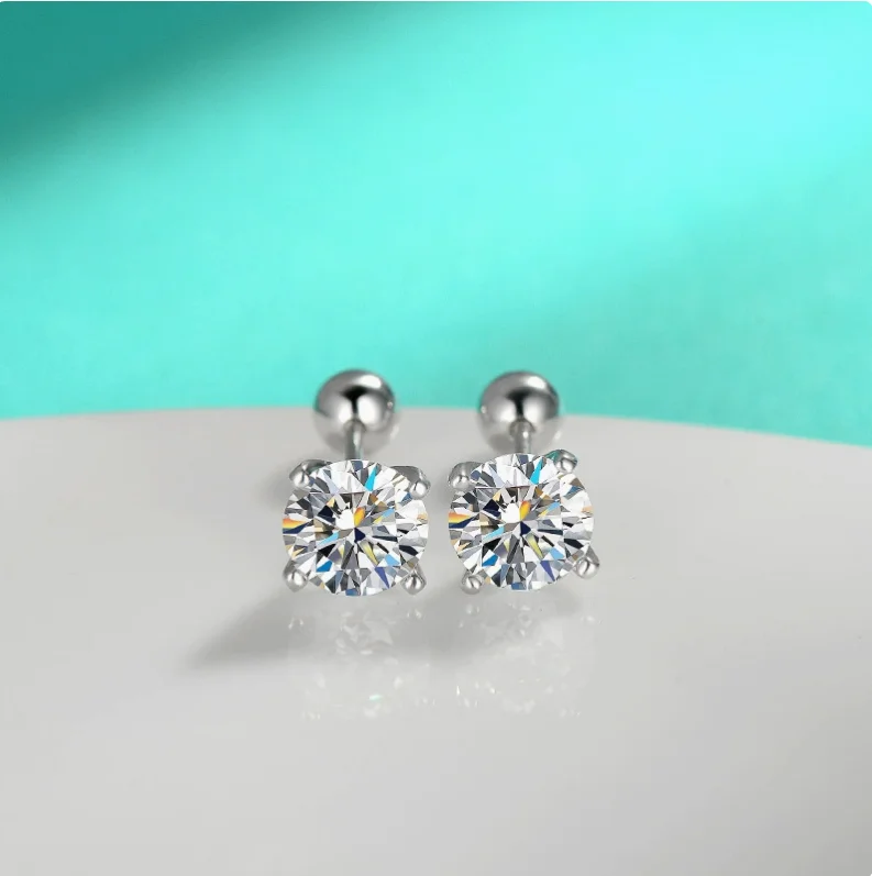 Moissanite Screw Stud Earrings D Color 925 Sterling Silver 6 Prong Diamond Earrings For Women Wedding Fine Jewelry Brincos Prata