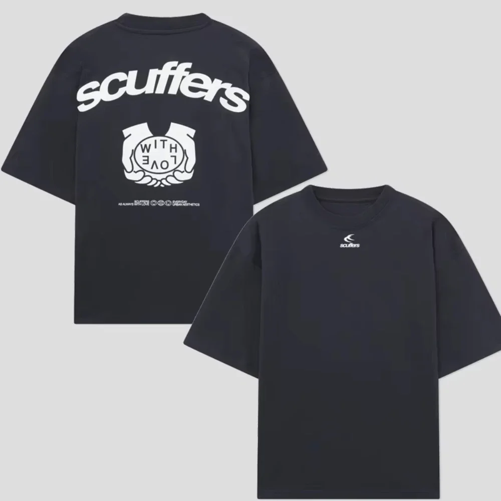 Harajuku Scuffers Logo Short-sleeved Women's Gothic Korean New Gothic Oversized Men's T-shirt Street Top Trash Y2k Kid Clothes