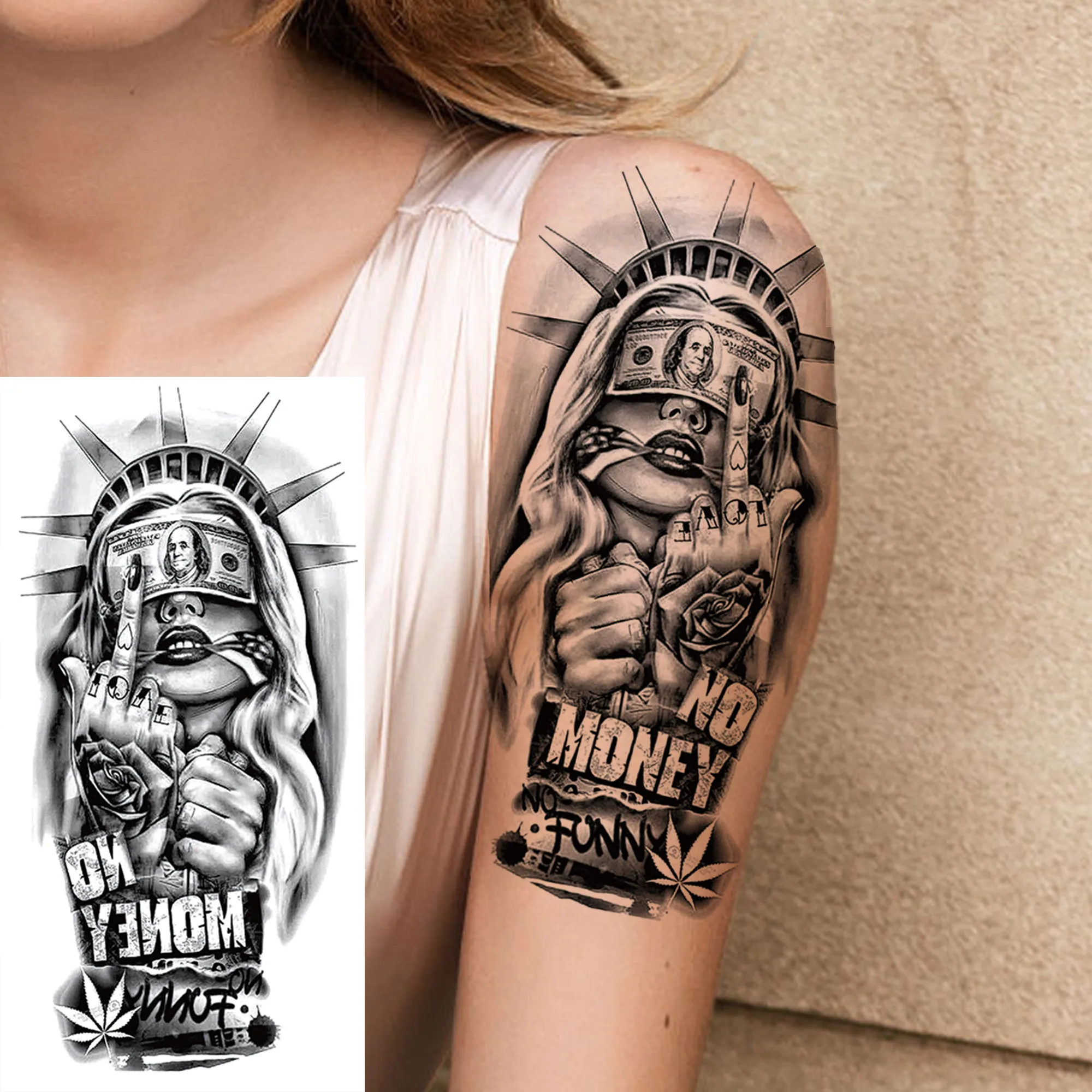 1 ورقة شيكانو العصابات زيوس الله الوشم المؤقت للرجال النساء الكبار نقل المياه وهمية الوشم ملصق أسود الجسم الذراع