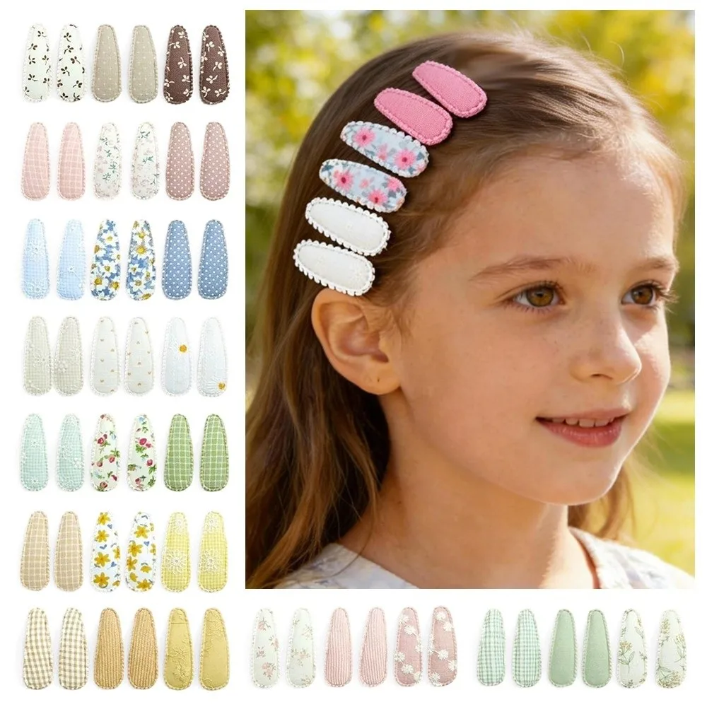 Juego de 6 Pinzas para el Cabello de Bebé de 2 Pulgadas, con Estampado Floral, Hechas a Mano, con Lazo de Algodón, Bordado de Encaje, para Niña
