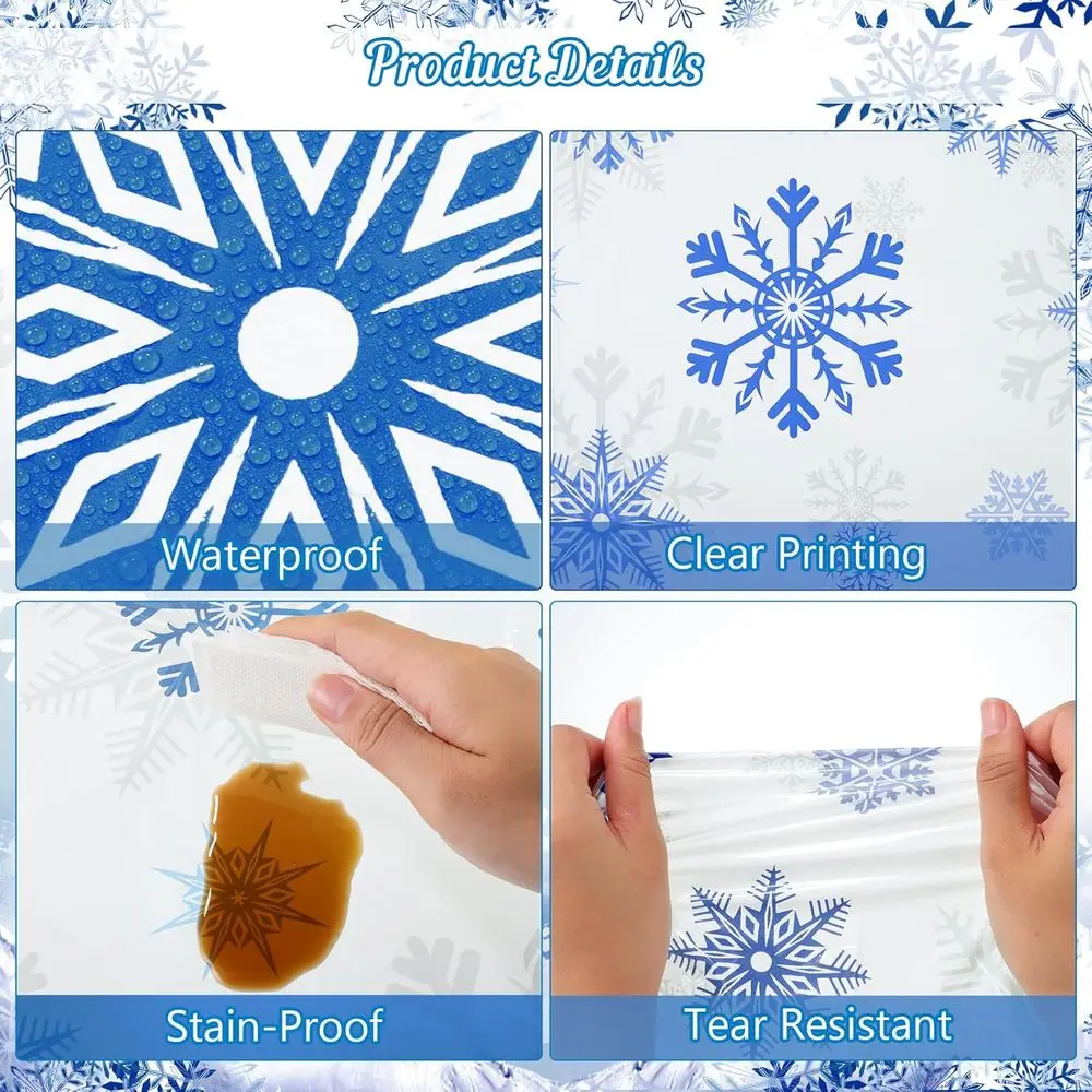 Winter Holiday Snowflake Tablecloth Set, 54x108 Waterproof Disposable White & Blue for New Year Party Decor