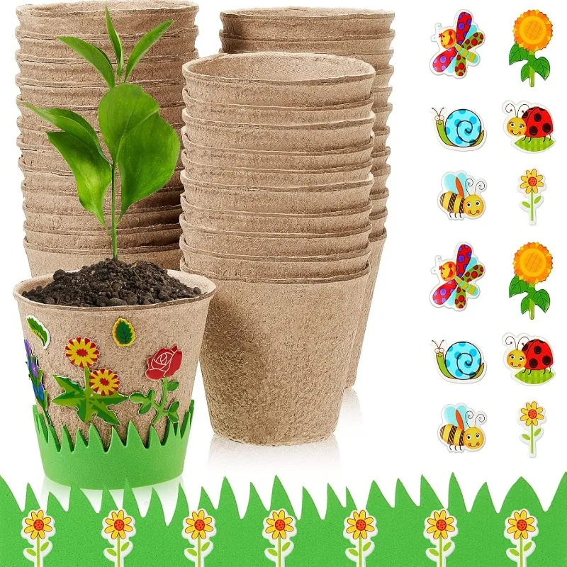 

100 Pack Garden Paper Pot Craft Kit Flower Plant Spring Craft Including Peat Plant Pots Adhesive Foam Stickers Pot Stick