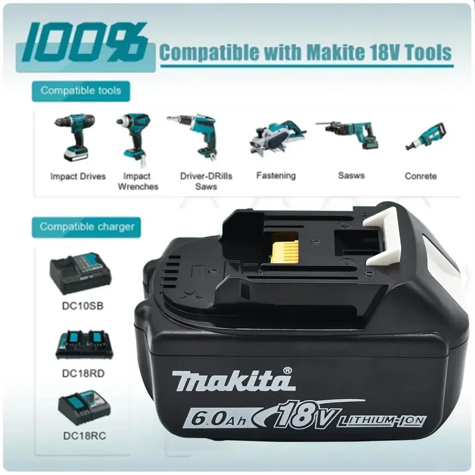 100% originale Makita 6Ah/5Ah/3Ah per Makita 18V Batteria BL1830B BL1850B BL1850 BL1840 BL1860 BL1815 Batteria al litio di ricambio