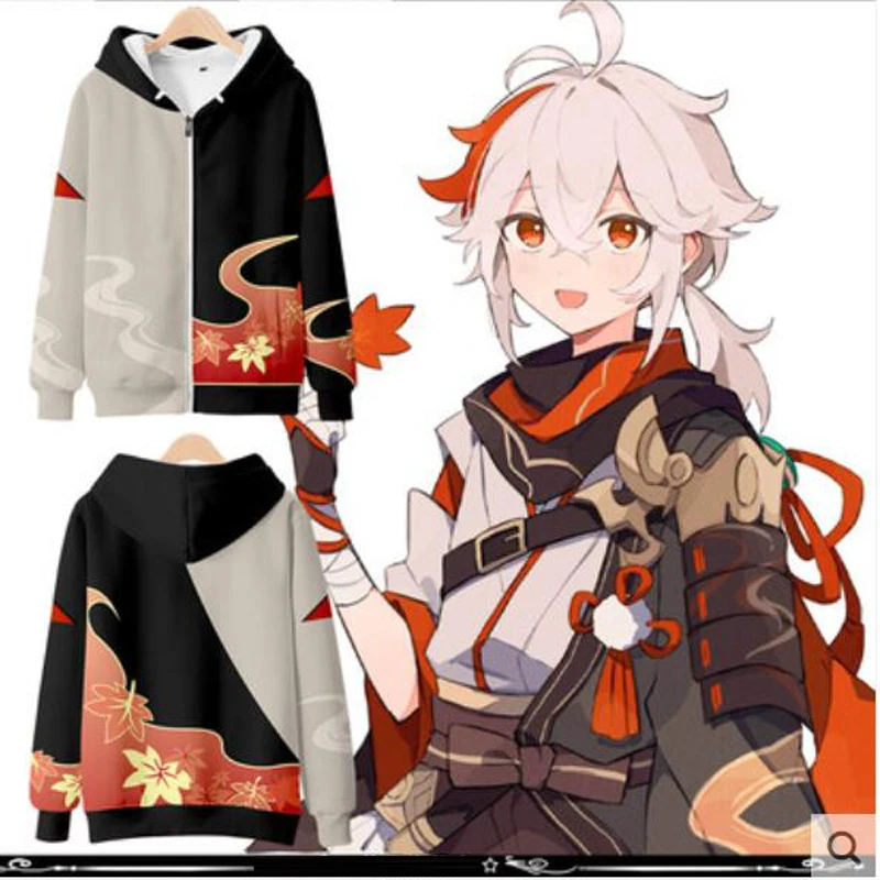 Genshin-Sudadera con capucha para hombre y mujer, prenda deportiva informal con cremallera y estampado 3D de Game Genshin Impact para Cosplay de Kaedehara Kazuha