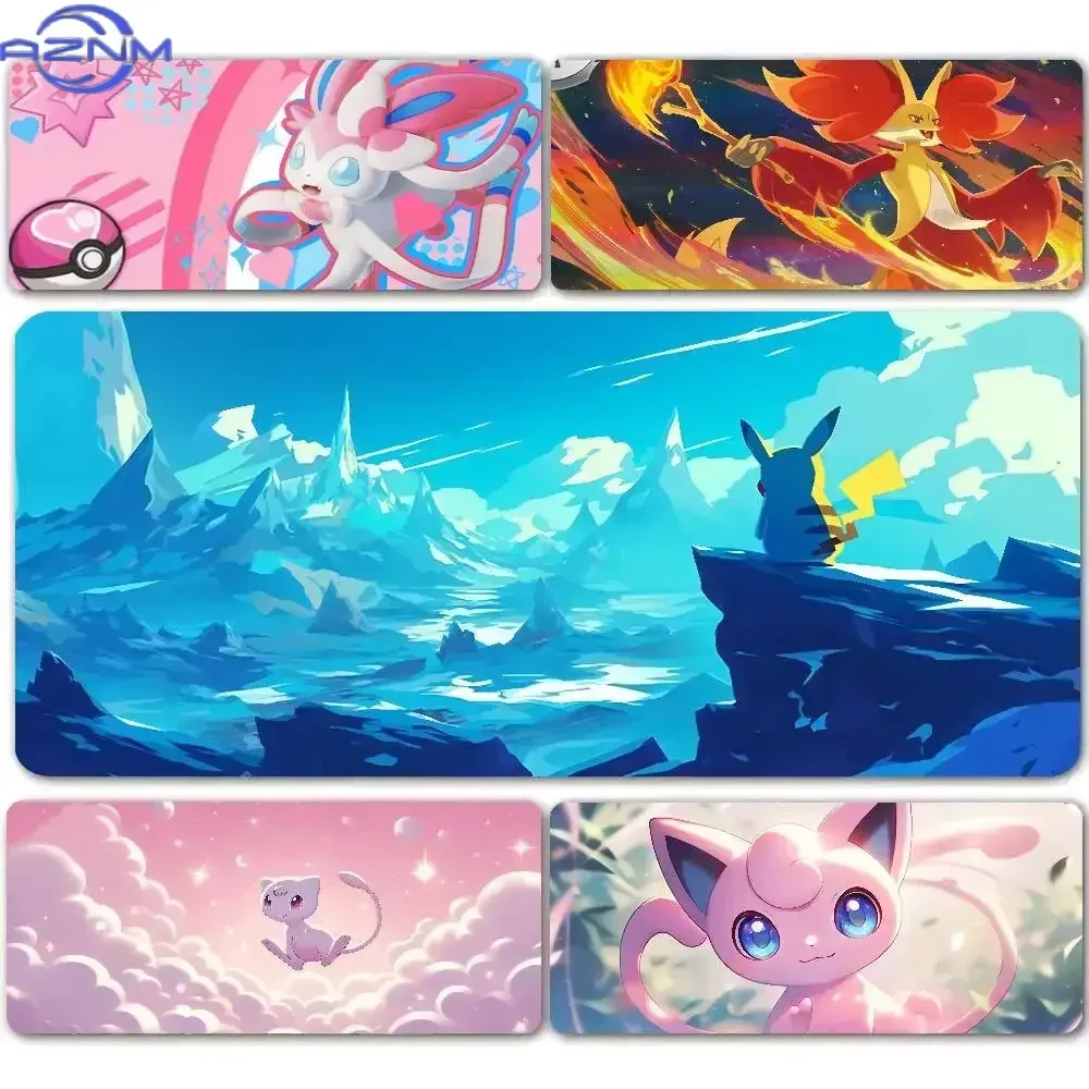 Anime Pokemon Large Mousepad, Rubber Non Slip Extended Gaming Desk Mat, Cute Sylveon Pikachu Mew Jigglypuff Design Table Pad for