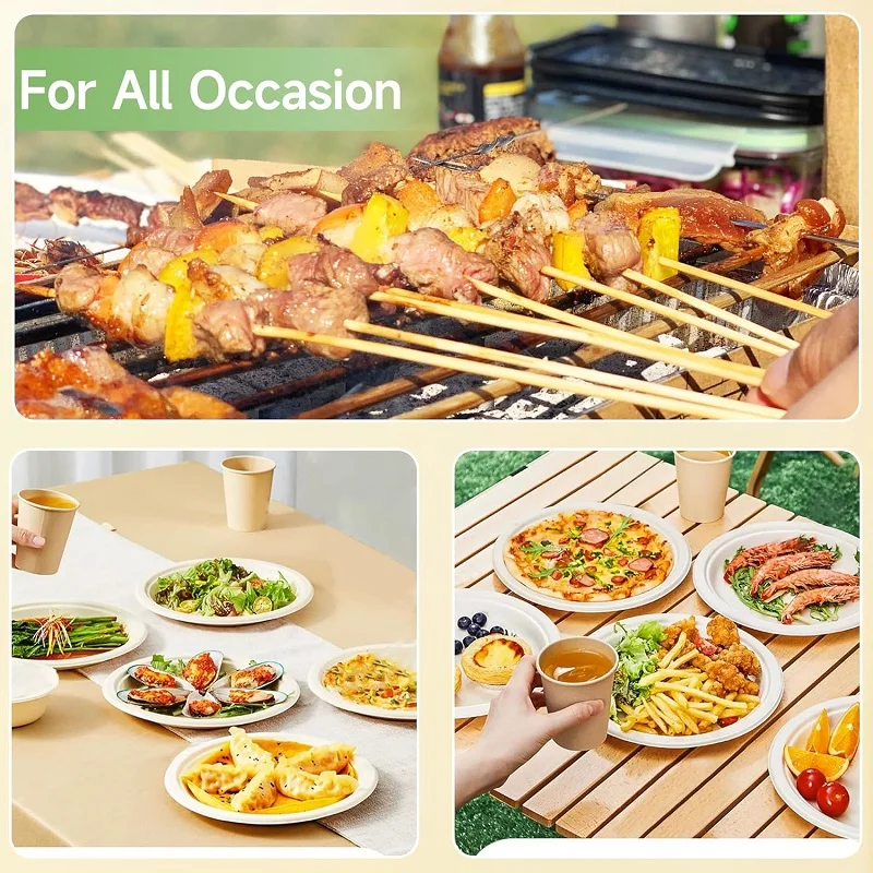 25-100PCS 100% Compostable Plates Heavy-Duty Disposable Paper Plates Dessert Plates for BBQ Dinner Party Supplies 7-10Inch