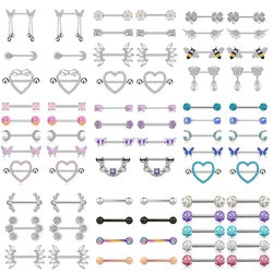 3-5pairs Blue Series Nipple Rings Sets Butterfly Bee Flower Heart Shape Nipple Shield Bars for Women 14G Sexy Nipple Piercings