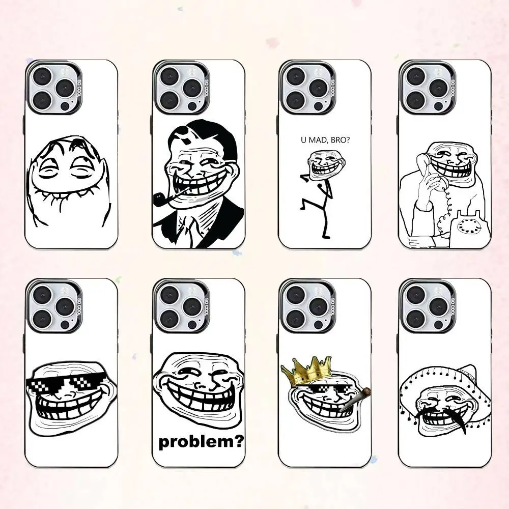 

T-Trollfaces Comics Memes Phone Case For iPhone17,16,15,14,13,12,11 Plus,Pro Max Colored Silver Plated Inside Cover