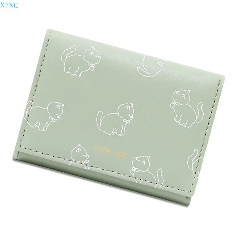 x7xc محفظة ثلاثية للسيدات مع القطط اللطيفة تصاميم محفظة جلدية بوريس محفظة نقدية قصيرة حامل بطاقة ائتمان نقدية