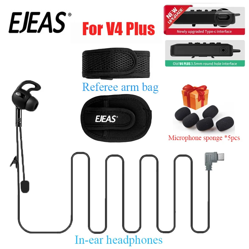 EJEAS V4 Plus Sędzia walkie-talkie zestaw słuchawkowy do słuchawek dousznych V4 sędzia torba na ramię prezent mikrofon gąbka 5szt