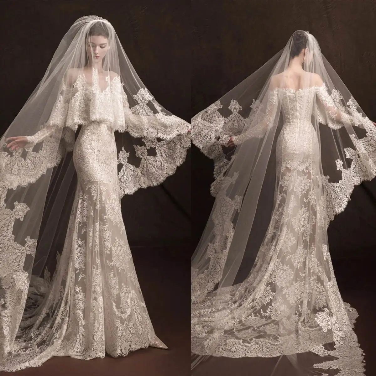 

Мечтательная свадебная фата с аппликациями, двухслойная длинная фата длиной до собора, аксессуары для невесты по индивидуальному заказу с расческой velo de novia