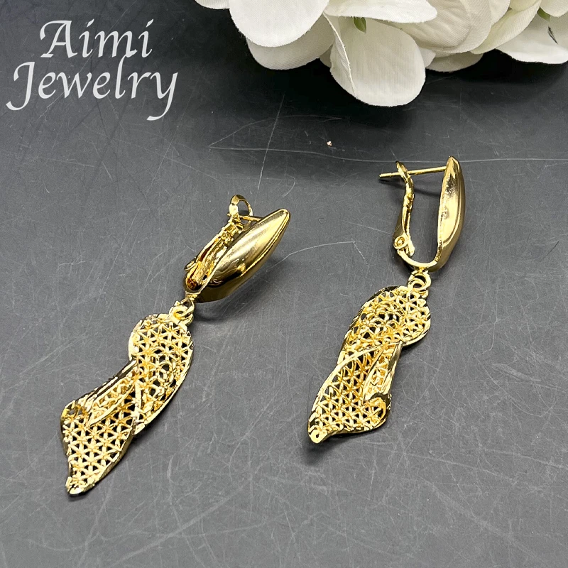 Dubai 24K Gold Plated Necklace Earrings African Nigerian Jewelry Set for Women Luxury Party Bridal Wedding Daily Wear Gifts