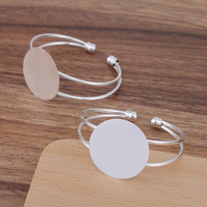 BASEHOME Bracelet Settings Cabochon Blank Base Trays Bezel for 25/30mm Cabochon Cameo DIY Bracelet Handmade