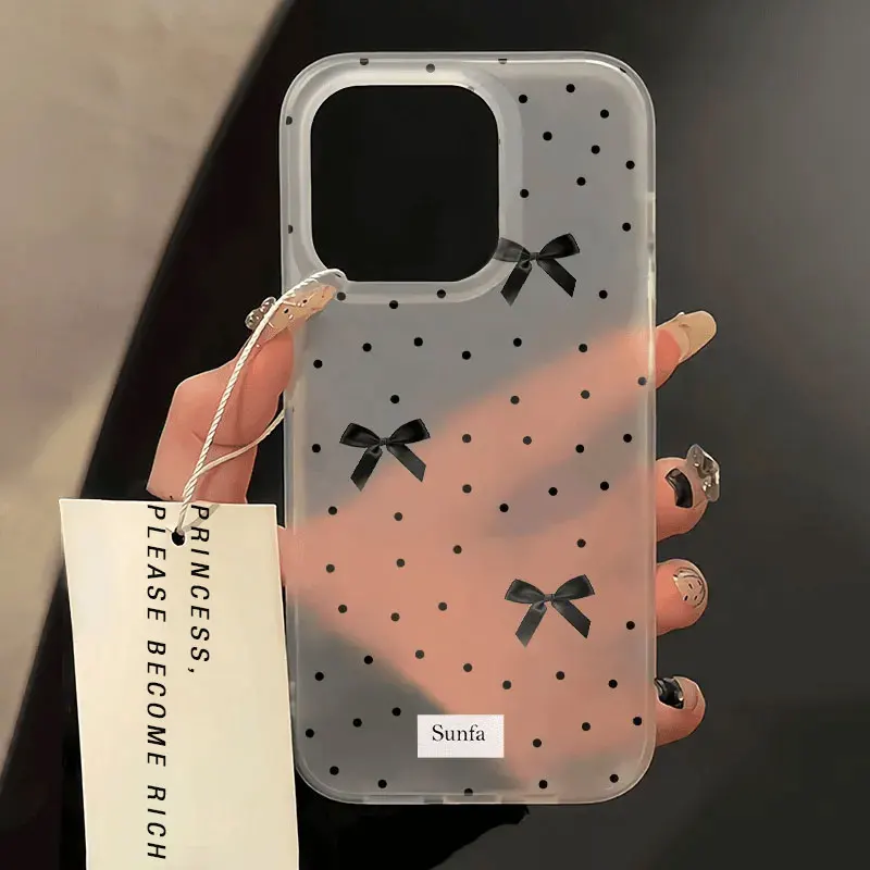 ins Korean Spotted bow Phone Case For iPhone16 Pro Max15 14 13 12 11XR XS Max7 8PlusY2K Light luxury style Soft protective shell