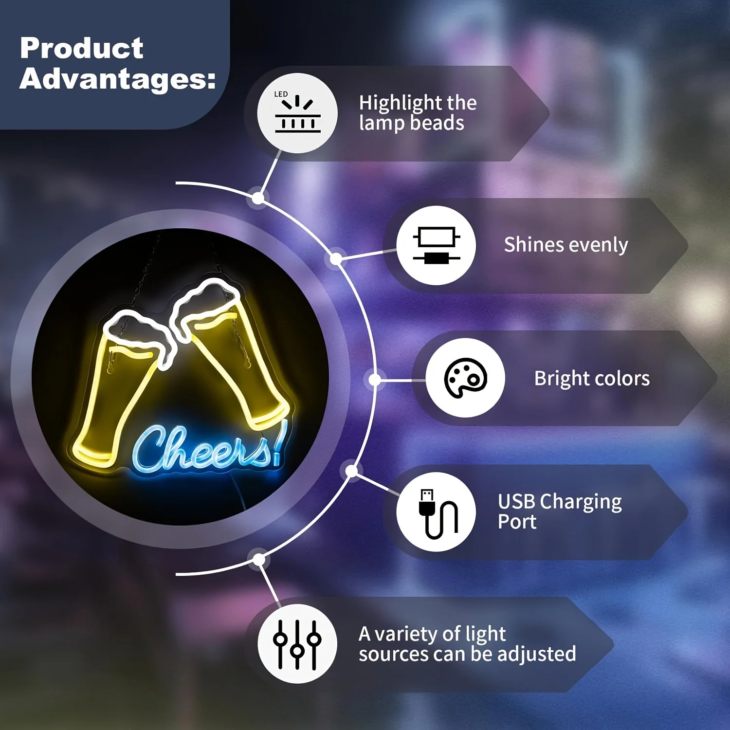 UponRay-señal de neón de Cheers, barra iluminada, tira de neón alimentada por Usb, señal Led para Home Bar Bistro restaurante hombre cueva fiesta