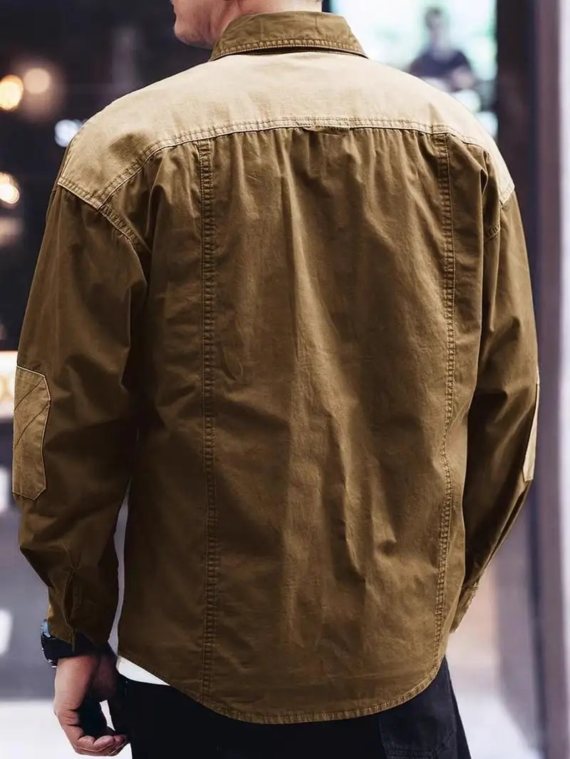 الرجال ربيع الخريف جديد عصري المرقعة البضائع طويلة الأكمام قميص فضفاض وسيم بلايز عادية #5