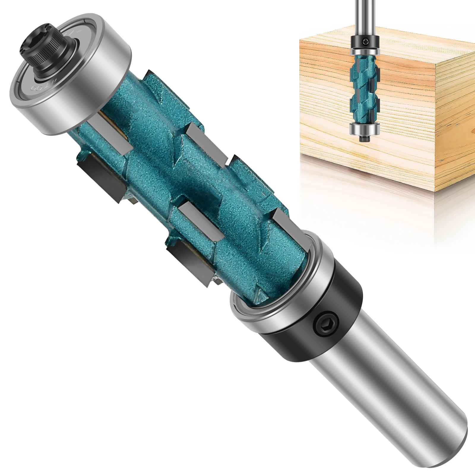 1/2inch Shank Flush Trim Router Bit Carbide Double Bearing Spiral Trimming Bit 1-11/16inch Cutting Length Sharp Woodworking