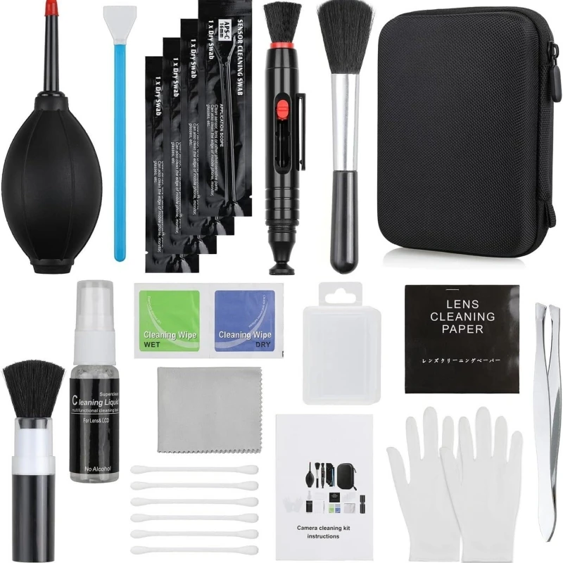 Kit de nettoyage d'appareil photo professionnel, 32 pièces, avec souffleur d'air, Kit de nettoyage de capteur de caméra pour appareils photo DSLR, objectif d'ordinateur et de Smartphone