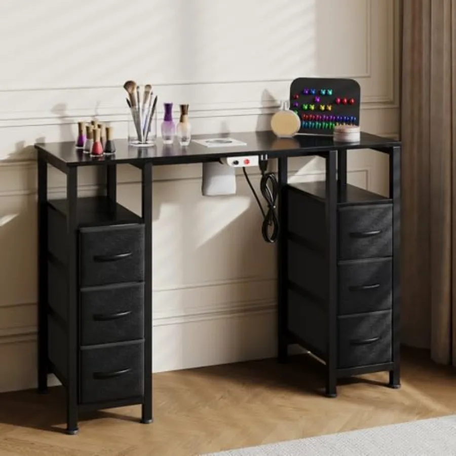

Manicure Table Nail Desk for Nail Tech Nail Beauty Table w/Electric Dust Collector and 6 Storage Drawers and Open Shelves for H