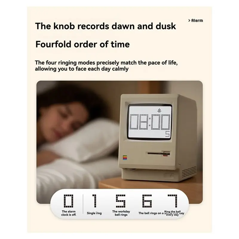 B68C 2X New Maclock Retro Clock Creativity Alarm Clock Student Specific Wake Up Artifact Desktop Decor Computer Keyboard