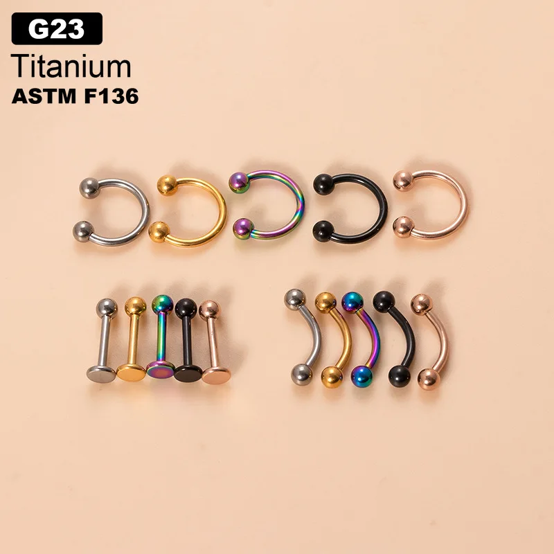 

10Pcs ASTM F136 Piercing Eyebrow Nose Stud Septum Ring C Rod Labret Lip Stud G23 Titanium Piercing Jewelry Wholesale For Women