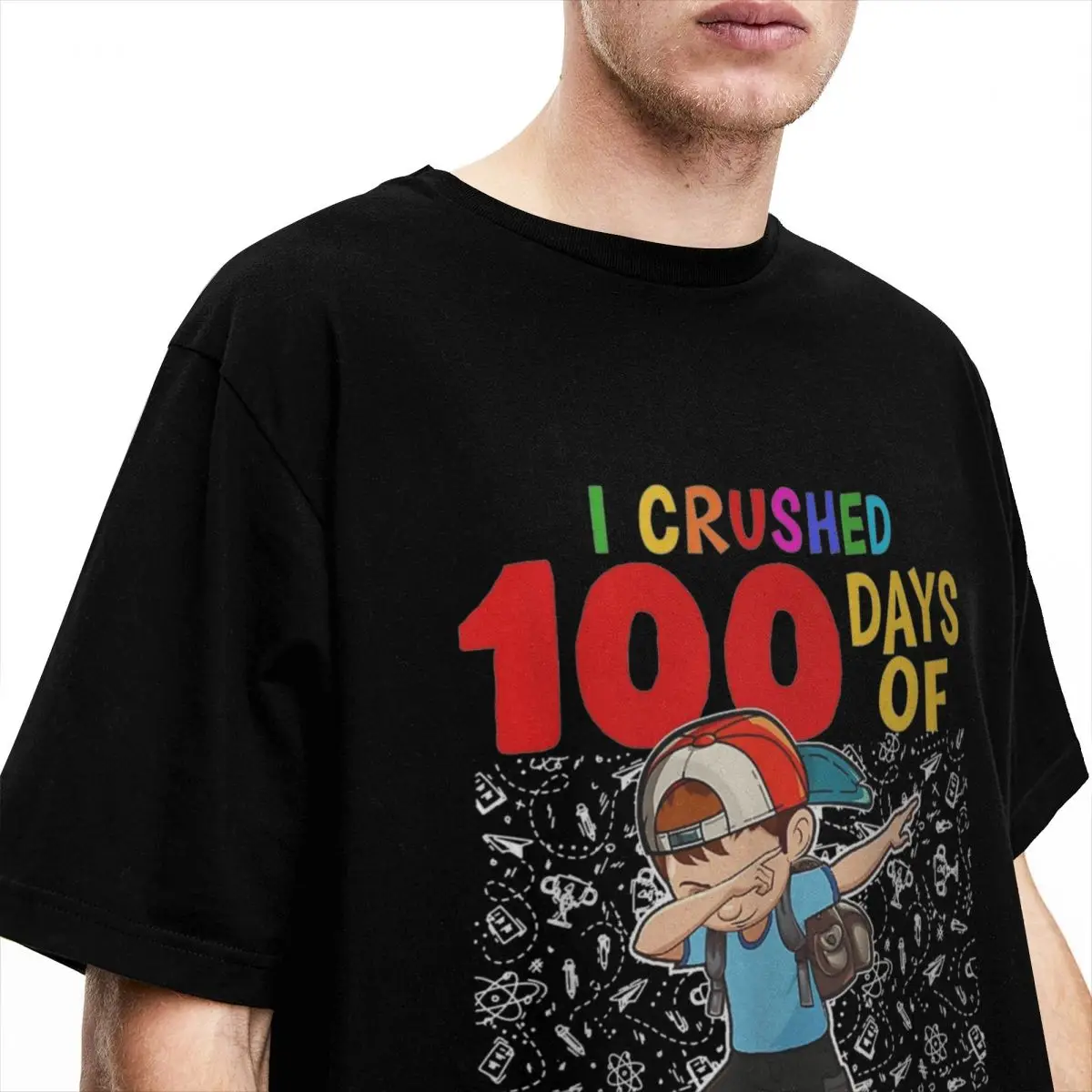 Leisure I Crushed 100 Days Of School Daycare Dabbing T-Shirts Men Women's Crewneck Cotton Cute Boy Short Sleeve Tee Shirt Summer