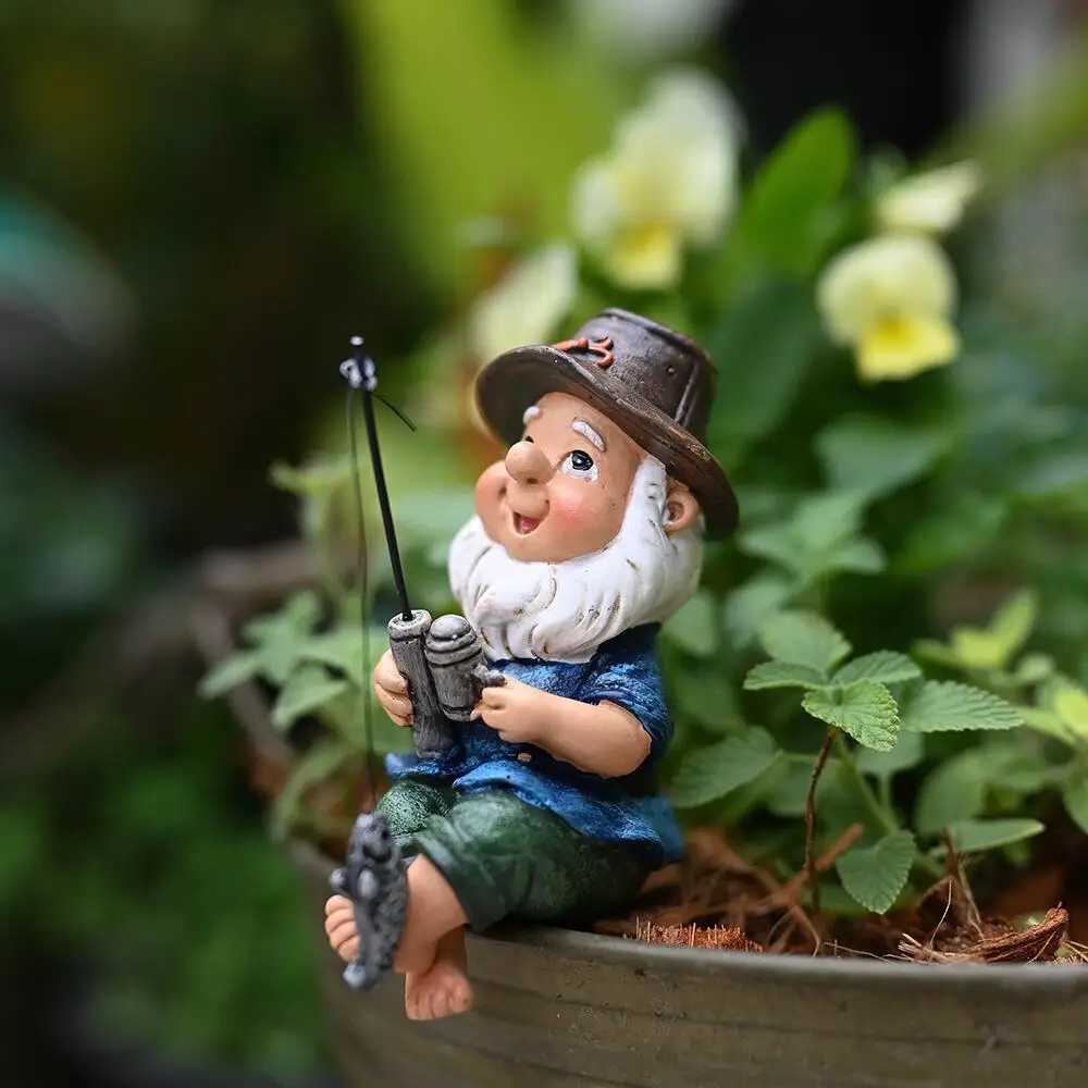 Kreative Seil Angeln Gnome Statue Cartoon Nette Harz Figur Tier Skulptur Ornament Outdoor Home Garten Dekoration