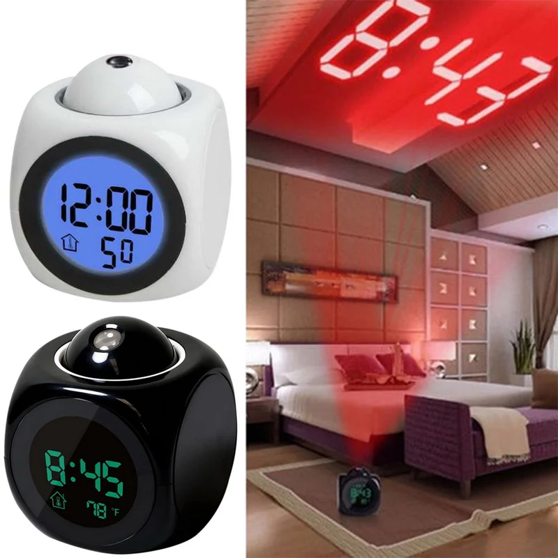 LED Digital Alarm Clock Projection Clock Ceiling Clock with Time Temperature Display Backlight Snooze Clock for Home Bedroom