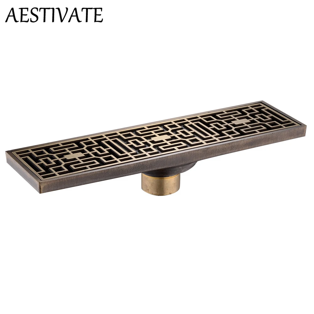 Euro Floor Drains Antique Brass Shower Floor Drain Bathroom Deodorant Square Floor Drain Strainer Cover Grate Waste 30 Cm