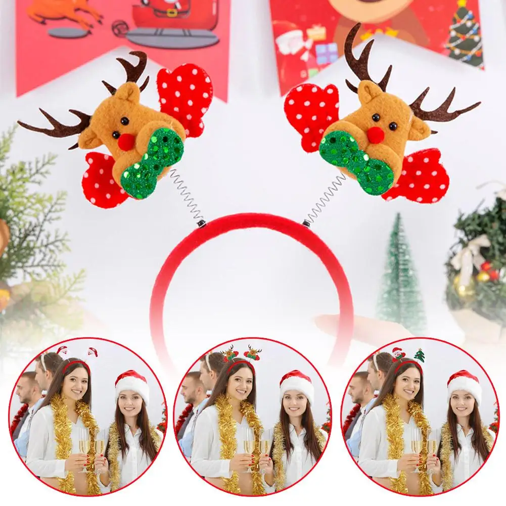 Christmas Headband Xmas Elk Horn Bell Sequin Christmas Hair Band Happy New Year Photo Props Merry Christmas Decor Gifts for O8L4