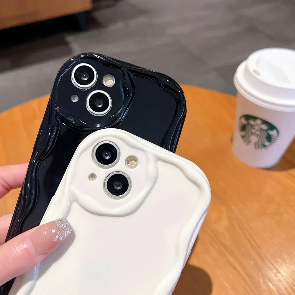 Funda de teléfono con parachoques de onda rizada ovalada transparente para iPhone 16 15 14 13 12 11 Pro Max XR X XS SE 7 8 15 Plus Fundas cubierta de silicona suave