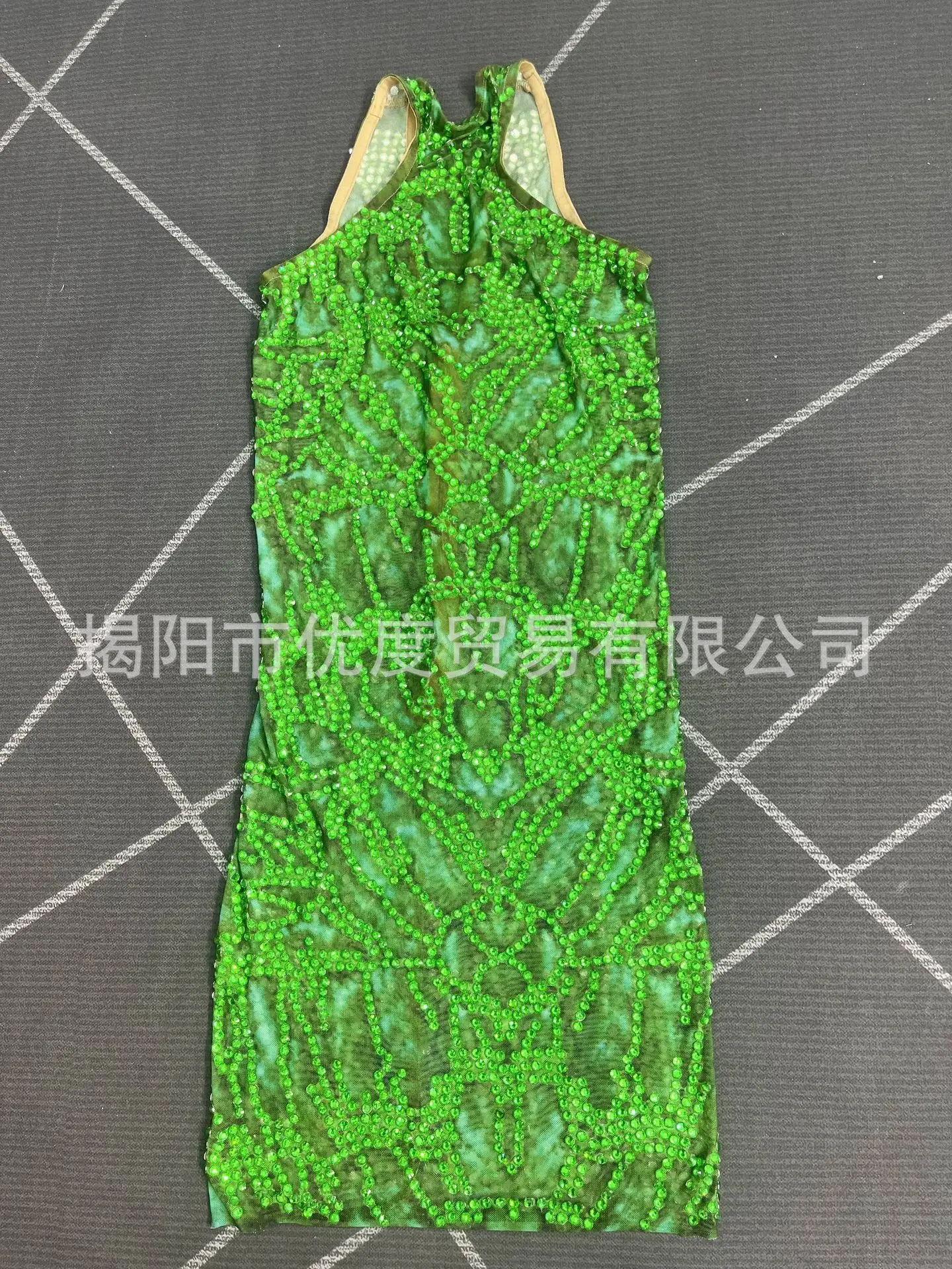 Sexy vert strass licou découpé robe fête d'anniversaire dos nu scène tenue ombre vert concepteur luxe robes de soirée