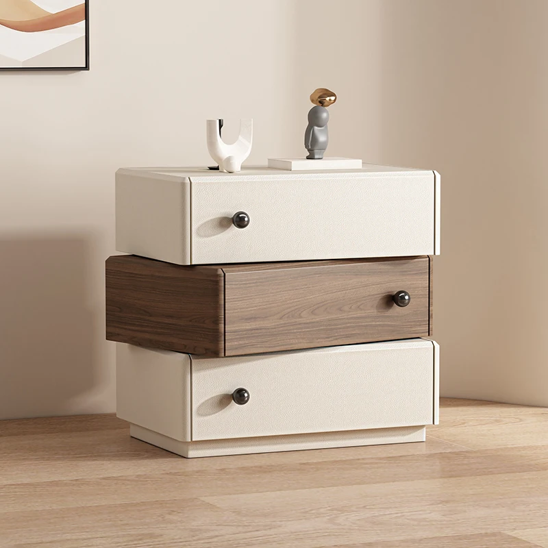 

Creative all-solid wood three-layer pumping bedside cabinet household bedroom medieval cream wind rotation 2025 new large size