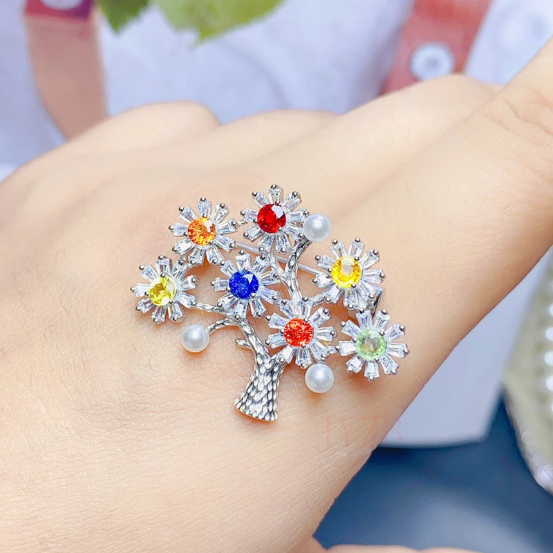 

925 sterling silver new luxury natural color sapphire Fortune Tree necklace Treasure pendant for women